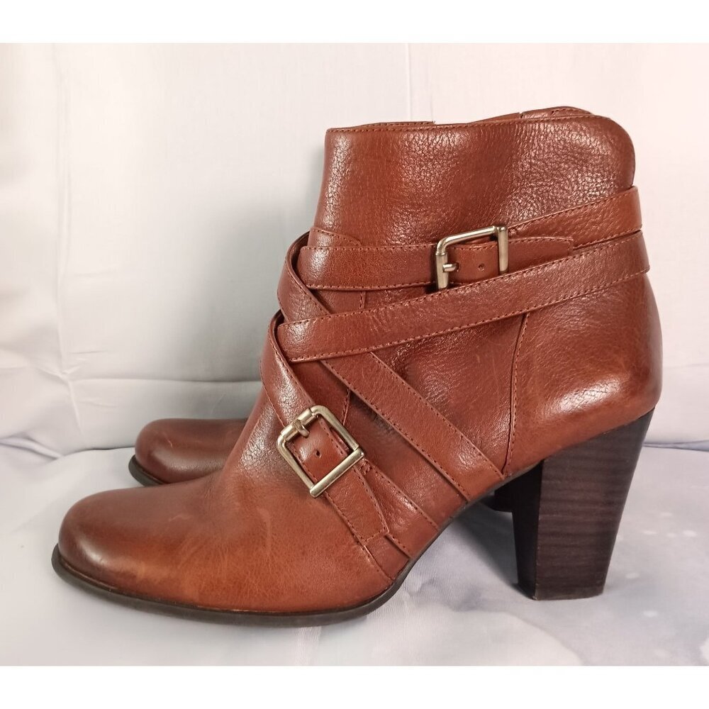 Nurture Jema Luggage Leather Ankle Boots Women’s 7.5 3" Heel Comfort - Picture 4 of 14